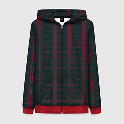 Толстовка на молнии женская Color dark cage red stripes, цвет: 3D-красный