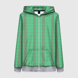 Толстовка на молнии женская Color green cage brown stripes, цвет: 3D-меланж