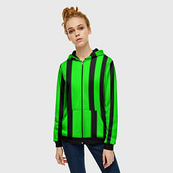 Толстовка на молнии женская Color black and green stripes, цвет: 3D-черный — фото 2