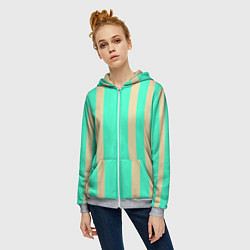 Толстовка на молнии женская Color blue beige stripes, цвет: 3D-меланж — фото 2