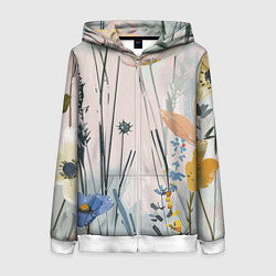 Толстовка на молнии женская Цветы полевые, цвет: 3D-белый