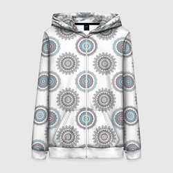 Толстовка на молнии женская Круглый разноцветный узор мандала, цвет: 3D-белый