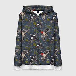 Женская толстовка на молнии Дятлы и цветы