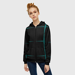 Толстовка на молнии женская Color black blue stripes, цвет: 3D-черный — фото 2