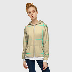 Толстовка на молнии женская Color beige green stripes, цвет: 3D-белый — фото 2