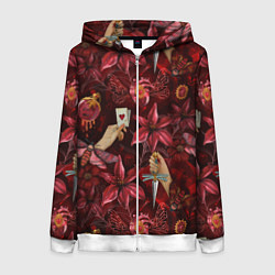 Женская толстовка на молнии Бордовая готика с сердцем, лилиями и мотыльками