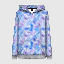 Женская толстовка на молнии Узор из голубых и сиреневых перьев