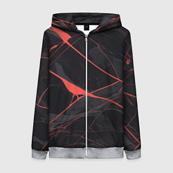 Толстовка на молнии женская Текстура мрамора с красными полосками, цвет: 3D-меланж