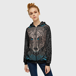 Толстовка на молнии женская Медведь в виде древнего орнамента символов, цвет: 3D-черный — фото 2
