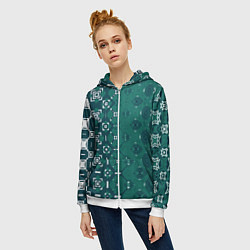 Толстовка на молнии женская Изумрудные узоры, цвет: 3D-белый — фото 2