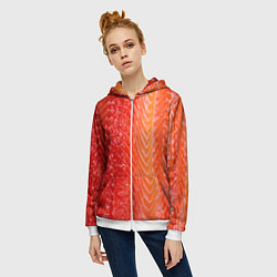 Толстовка на молнии женская Лосось филе текстура, цвет: 3D-белый — фото 2