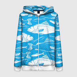 Толстовка на молнии женская Рыбы в голубой воде, цвет: 3D-белый