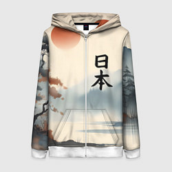 Толстовка на молнии женская Минималистичный Японский пейзаж, цвет: 3D-белый