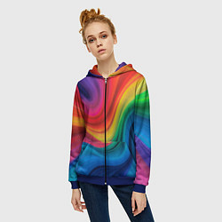 Толстовка на молнии женская Смесь ярких красок волнистыми линиями, цвет: 3D-синий — фото 2