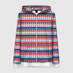 Толстовка на молнии женская Скандинавский красно синий новогодний орнамент, цвет: 3D-белый