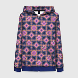Толстовка на молнии женская Фиолетово-розовый геометрический паттерн, цвет: 3D-синий