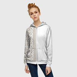 Толстовка на молнии женская Узоры славянские в бежевом цвете, цвет: 3D-белый — фото 2