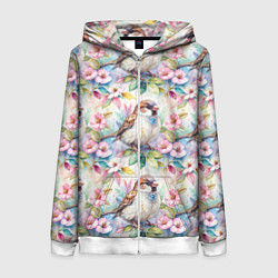 Женская толстовка на молнии Воробей в ярких цветах паттерн