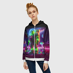 Толстовка на молнии женская Космонавт Шрук в неоновом скафандре на загадочной, цвет: 3D-белый — фото 2