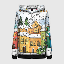 Толстовка на молнии женская Новогодний снегопад, цвет: 3D-черный
