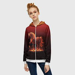 Толстовка на молнии женская Узор с конем огнем, цвет: 3D-белый — фото 2