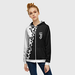Толстовка на молнии женская Juventus черно белая геометрия текстура, цвет: 3D-белый — фото 2