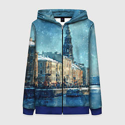 Толстовка на молнии женская Снегопад в Санкт-Петербурге, цвет: 3D-синий