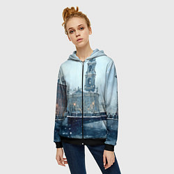 Толстовка на молнии женская Зимний Питер, цвет: 3D-черный — фото 2