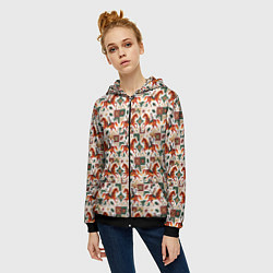 Толстовка на молнии женская Винтажные коты всадники на лошади, цвет: 3D-черный — фото 2