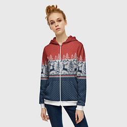 Толстовка на молнии женская Вязаный узор с оленями, цвет: 3D-белый — фото 2