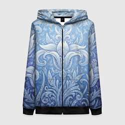 Толстовка на молнии женская Ледяной цветочный орнамент, цвет: 3D-черный