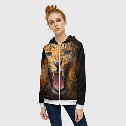 Толстовка на молнии женская Рык леопарда, цвет: 3D-белый — фото 2