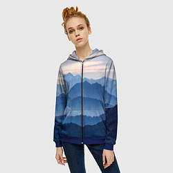 Толстовка на молнии женская Горы, цвет: 3D-синий — фото 2
