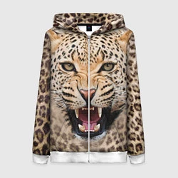 Толстовка на молнии женская Взгляд леопарда, цвет: 3D-белый