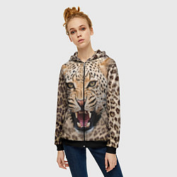 Толстовка на молнии женская Взгляд леопарда цвета 3D-черный — фото 2