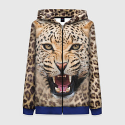Толстовка на молнии женская Взгляд леопарда, цвет: 3D-синий