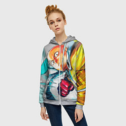 Толстовка на молнии женская One Punch Man Rage, цвет: 3D-меланж — фото 2