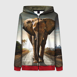 Толстовка на молнии женская Дикий слон, цвет: 3D-красный