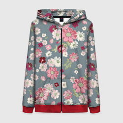 Толстовка на молнии женская Цветочки, цвет: 3D-красный