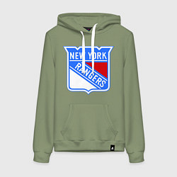 Толстовка-худи хлопковая женская New York Rangers, цвет: авокадо