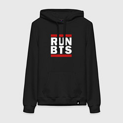 Толстовка-худи хлопковая женская RUN BTS, цвет: черный