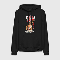 Толстовка-худи хлопковая женская Чихуахуа в шапочке, цвет: черный