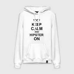 Толстовка-худи хлопковая женская Keep Calm & Hipster on, цвет: белый