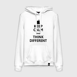 Толстовка-худи хлопковая женская Keep Calm & Think Different, цвет: белый
