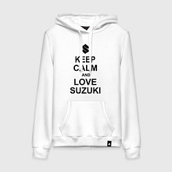 Толстовка-худи хлопковая женская Keep Calm & Love Suzuki, цвет: белый