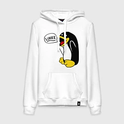 Толстовка-худи хлопковая женская Пингвин: Linux, цвет: белый