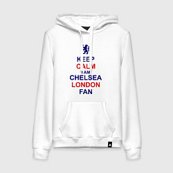 Толстовка-худи хлопковая женская Keep Calm & Chelsea London fan цвета белый — фото 1