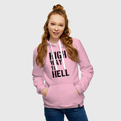 Толстовка-худи хлопковая женская High way to hell, цвет: светло-розовый — фото 2