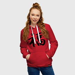 Толстовка-худи хлопковая женская Иероглиф удача, цвет: красный — фото 2