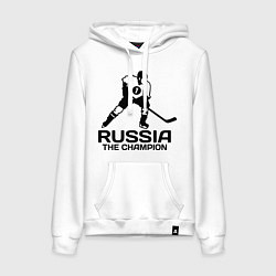 Толстовка-худи хлопковая женская Russia: Hockey Champion, цвет: белый